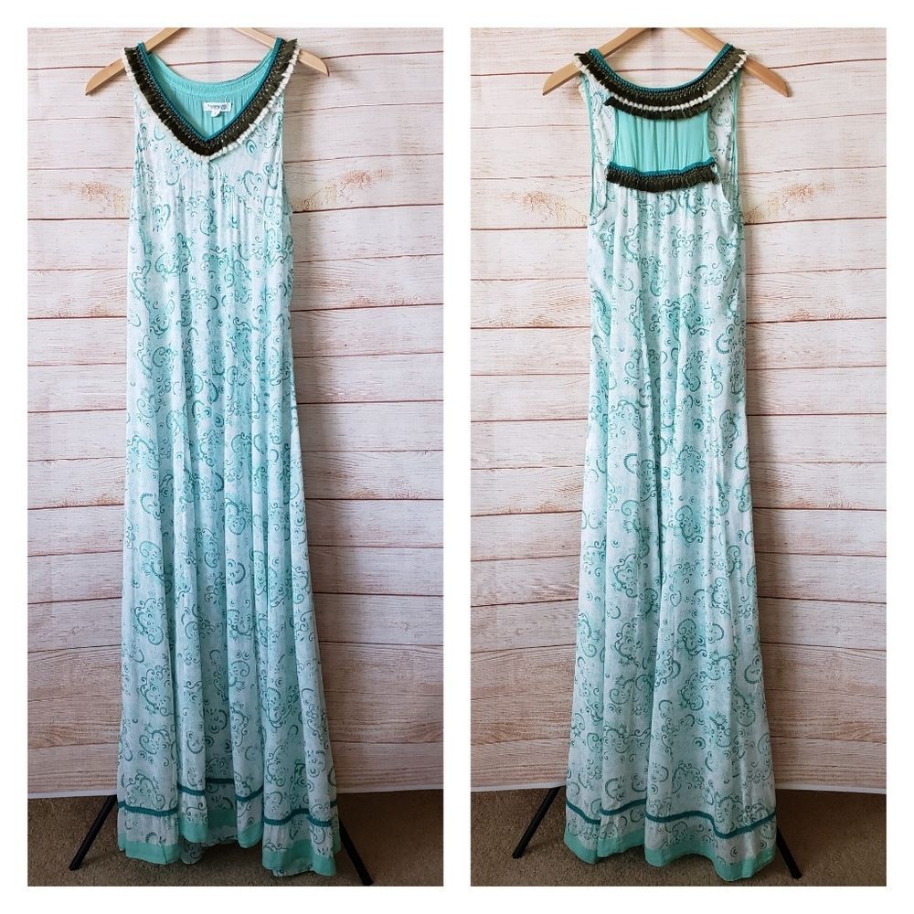 Poupette St Barth Fringe V-Neckline Paisley/Floral Print Maxi Dress Size 1